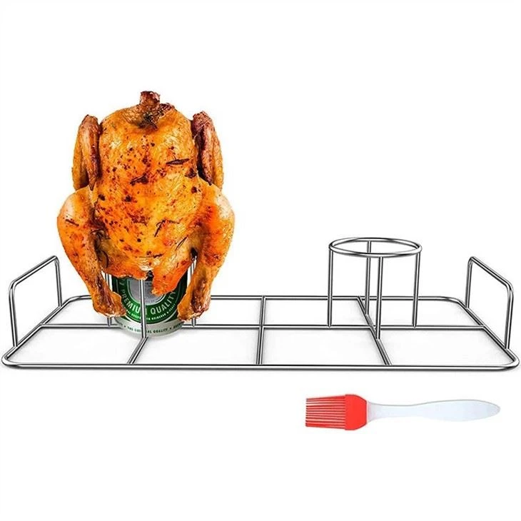Support à rôtir pour poulet à double canette de bière en acier inoxydable